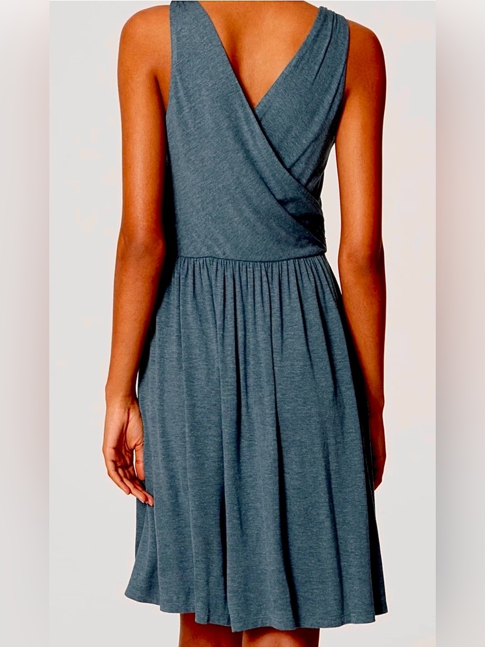 LOFT Slate Blue Double V Wrap-Back Midi Flare Dress Size Large